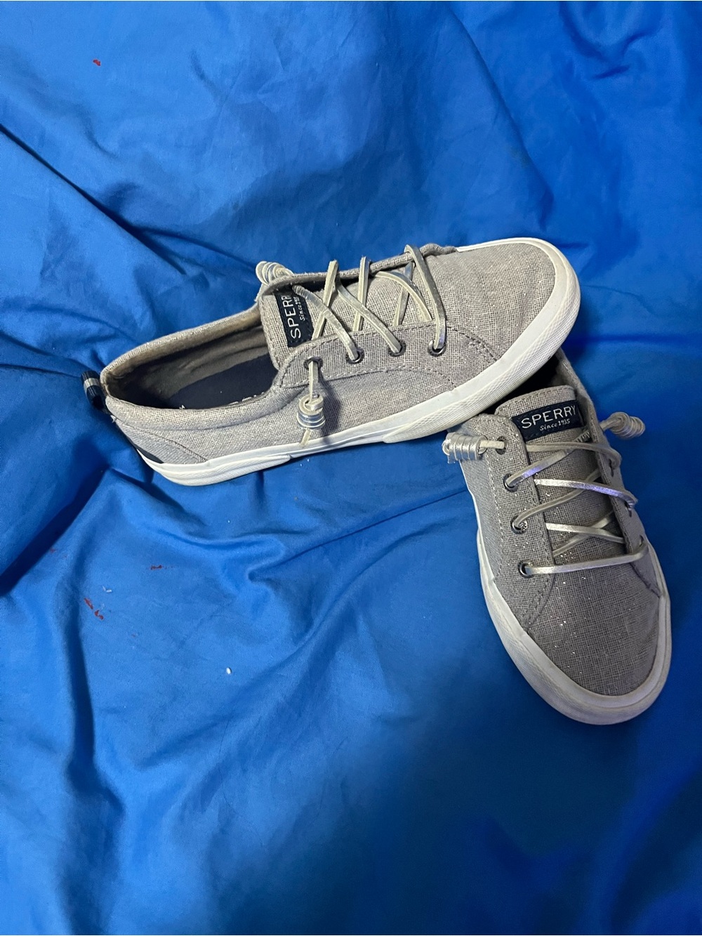 Sperry Sparkle Gray Canvas Women’s Low-Top Lace-Up Sneakers SLIP ON!